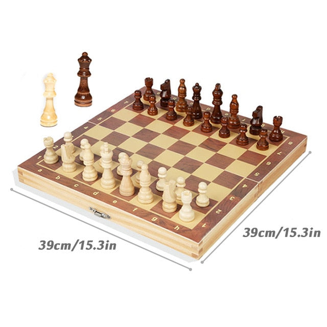 Wooden Folding Chess Set with 34 Chess Pieces